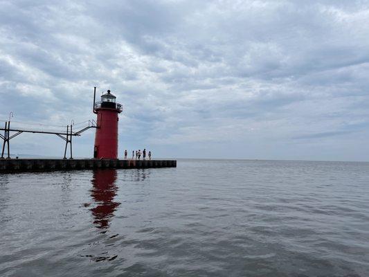 Light house view when driving through the marina