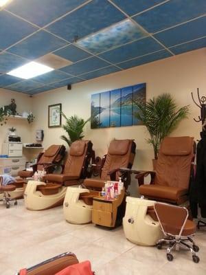 Massage chairs at Tina nails. Get a mani/pedi for $35!