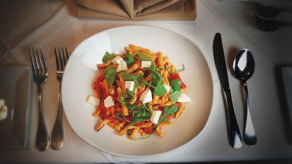 Homemade Cavatelli: Tomato Pomodoro, Basil, Fresh Mozzarella, Arugula.