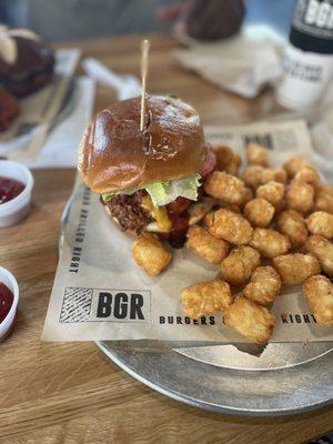 BBQ Bacon Fried Chicken Sandwich Atlanta Tater Tots