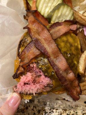 Raw bacon burger