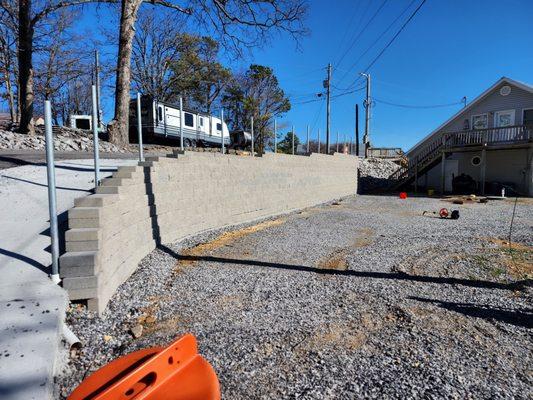 Retaining wall built to hold up a drive way and create a larger parking area at the Kentucky Lake Marina.