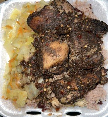 Jerk Chicken, Rice & Cabbage