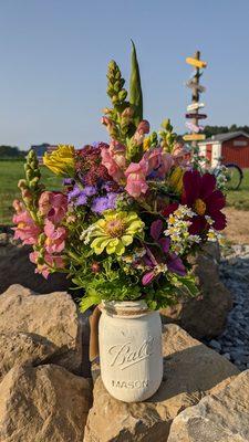 Mason jar bouquets.