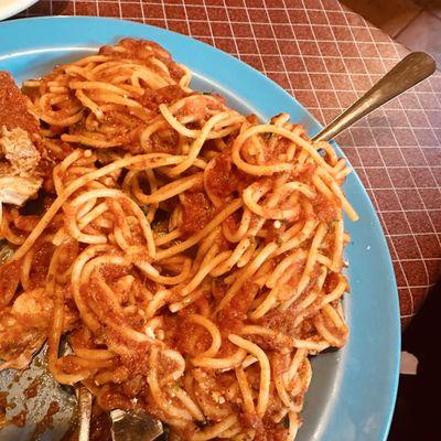 Spaghetti with Marinara looks like it's been sitting out for a while