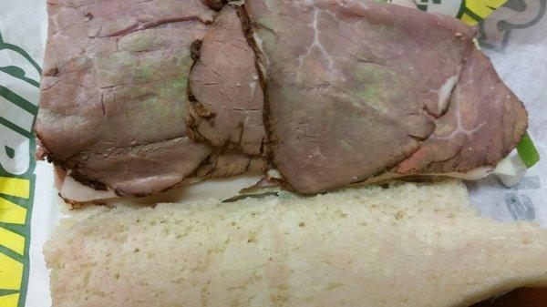 here's a photo of my subway sandwich today. meat has a nice hue of green/orange.