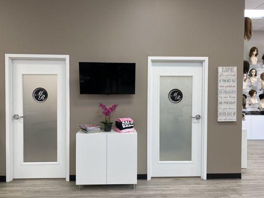 We offer Private Fitting rooms to allow for privacy while you try on your wig or get your hair processed.