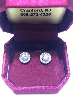 2 carat halo diamond earring.