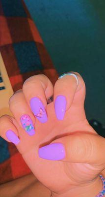 #42 Purple acrylic nails with design