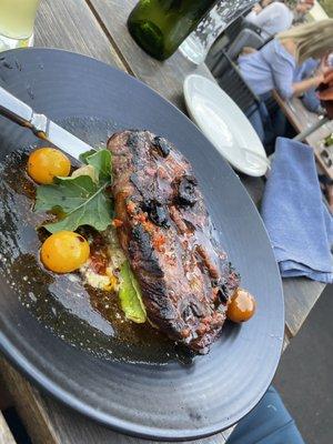 Ribeye steak with potato-leek Mahon gratin, tomato confit and black olive piri piri $65