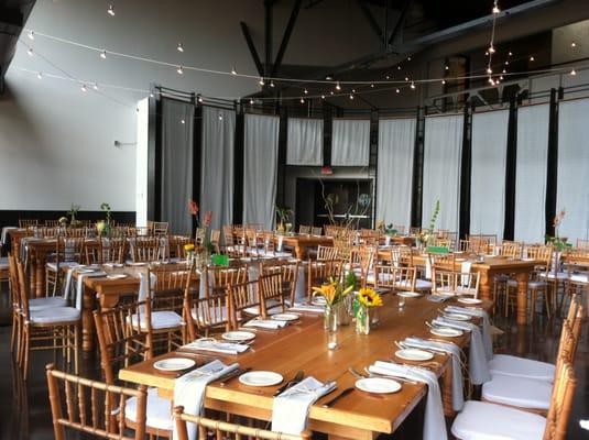 Farm Table Wedding, with Natural Chiavari Chairs, & Bistro Lighting