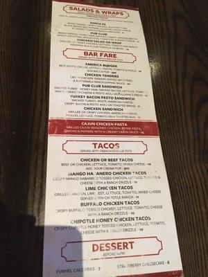 Menu as of Nov 2021