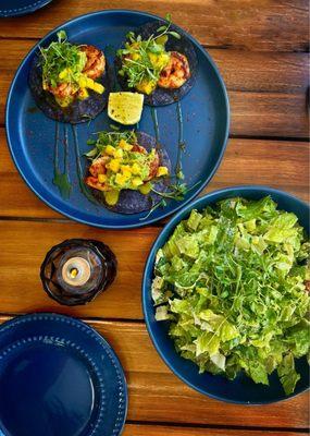 Shrimp tacos, and Caesar salad! Yum!