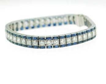 Art Deco Platinum Diamond and Sapphire Bracelet