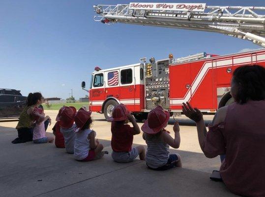 Learning about fire safety.