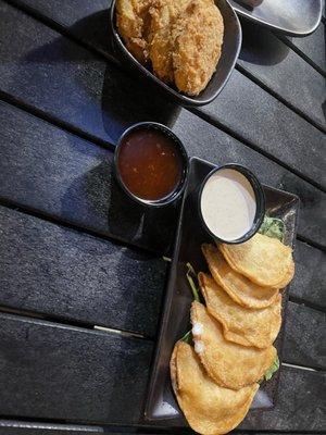 Duck wontons fried green tomatoes