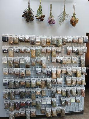 Over 100 types of dried herbs.