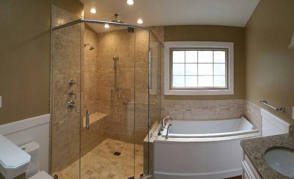 Master bath.  Custom glass . Soaker tub