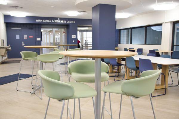 Renovated cafe lobby at JCC Greater Boston.