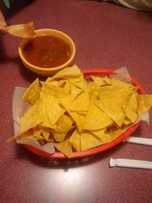 Hot, fresh chips and homemade, authentic salsa.