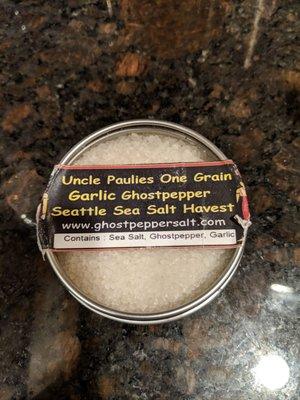 Good tasty salt! Has a spicy garlicy kick to it.