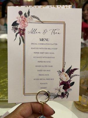 Wedding banquet menu