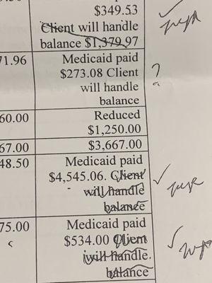 After I asked why there were so many "Client will handle balance" on the paperwork someone came in and crossed them out.