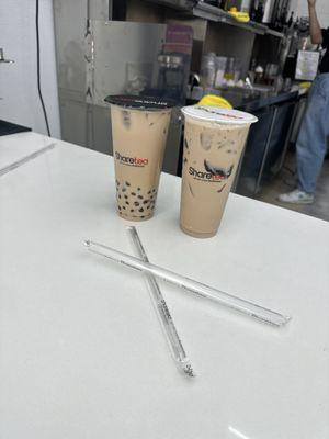 Black milk teas with Boba and herb jelly