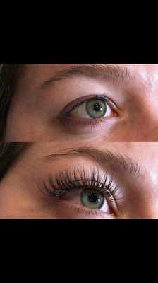 Before and after photo , using mink eyelashes which last around 4 weeks.