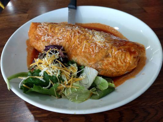 Carne Asada wet burrito. Meat was tasty and tender, beans were nice, salad was fresh and cooling.