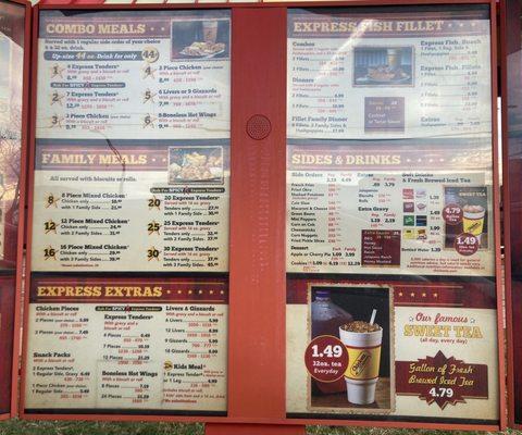 Chicken Express menu at Bryan, TX location.