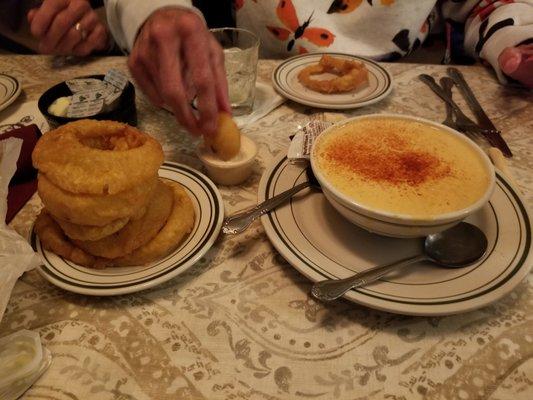 Onion Rings, sauce and bisque