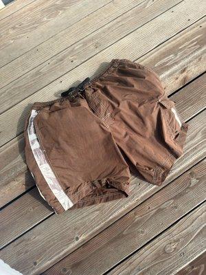 These swim trunks were black the day before. They got bleached out from the hot tub.