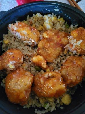 Orange chicken and fried rice from the deli section