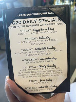 Daily specials July 2024