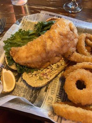 Really good walleye sandwich. It wasn't greasy. Battered, but not too heavy.