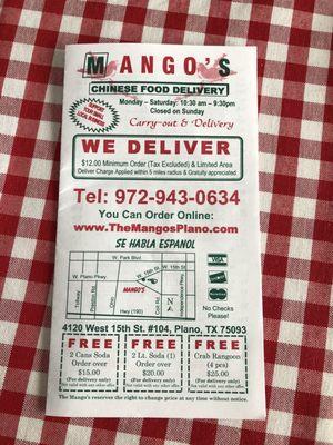 Front of menu. See the map showing where they are located.