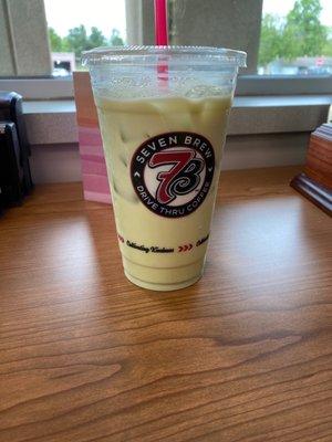 Iced matcha latte -99.9% milk.