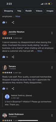 Owner comments on reviews