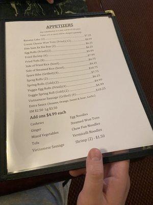 Appetizer menu