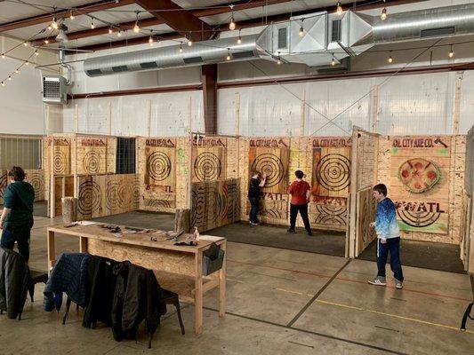 Half of indoor arena for axe throwing.