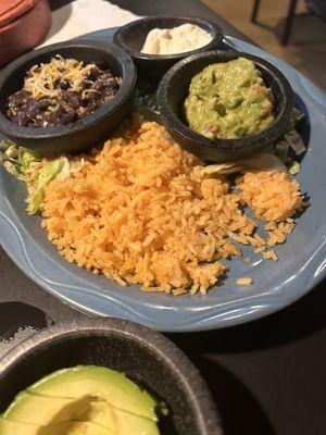 Spanish rice Black beans and guacamole