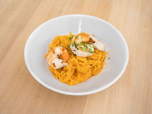 spaghetti squash with pink sauce add shrimp