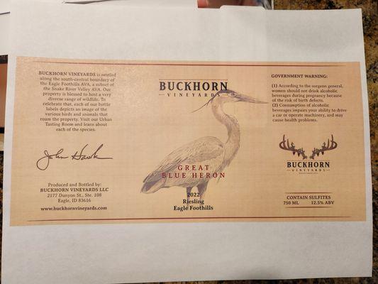 Buckhorn Vineyards, Eagle, Idaho's first vintage 2022 Dry Reisling