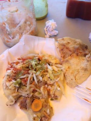 Pupusa with white cheese, refried beans and pork skins.