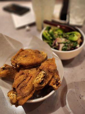 Tasty chicken wings and sizzling shrimp