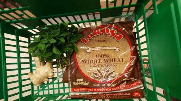 Whole wheat tortillas, fresh mint and ginger