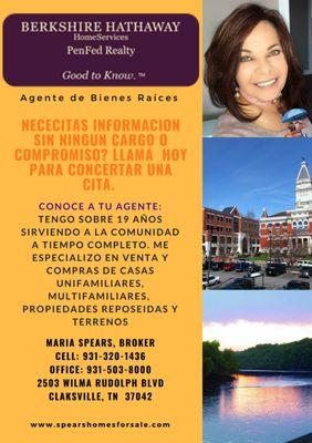 Ahora puedes tener la confianza de comprar tu casa con un Agente que habla tu mismo idioma. Llamame sin ningun compromiso.Maria 931-320-1436