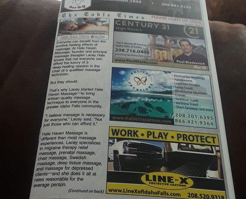 My ad placed in table times news