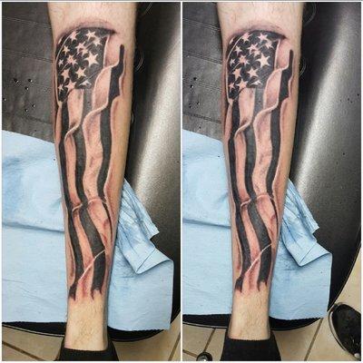 American flag on the back of the leg by Walt